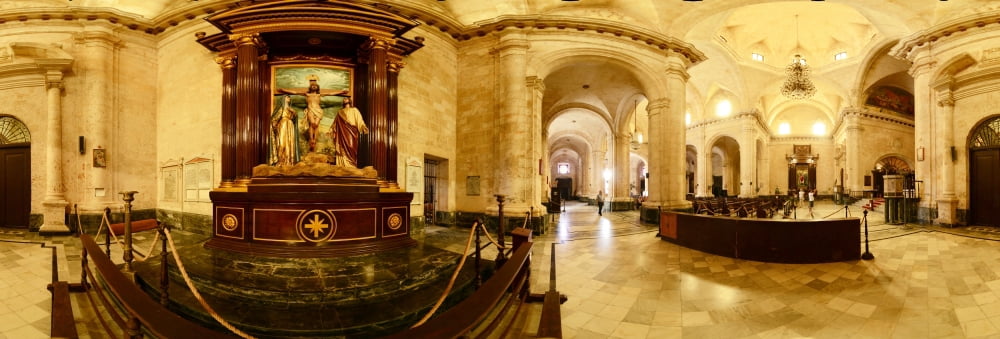 360 degree view of church interiors Cathedral of Havana Plaza De La Catedral Havana Cuba Canvas Art - Panoramic Images (36 x 12)