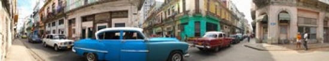 360 degree view of old cars on a street Havana Cuba Canvas Art - Panoramic Images (22 x 4)