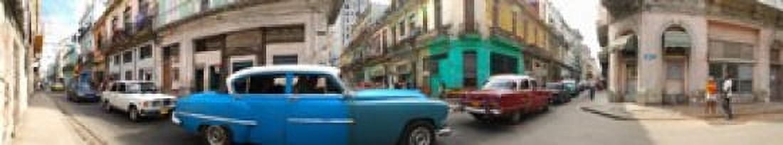 360 degree view of old cars on a street Havana Cuba Canvas Art - Panoramic Images (44 x 9)