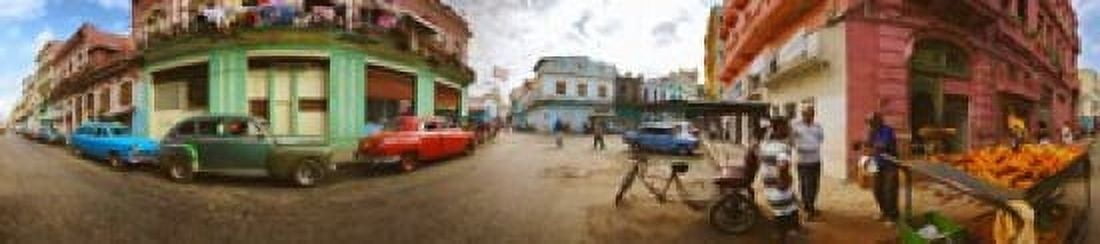 360 degree view of street scene Havana Cuba Canvas Art - Panoramic Images (44 x 10)