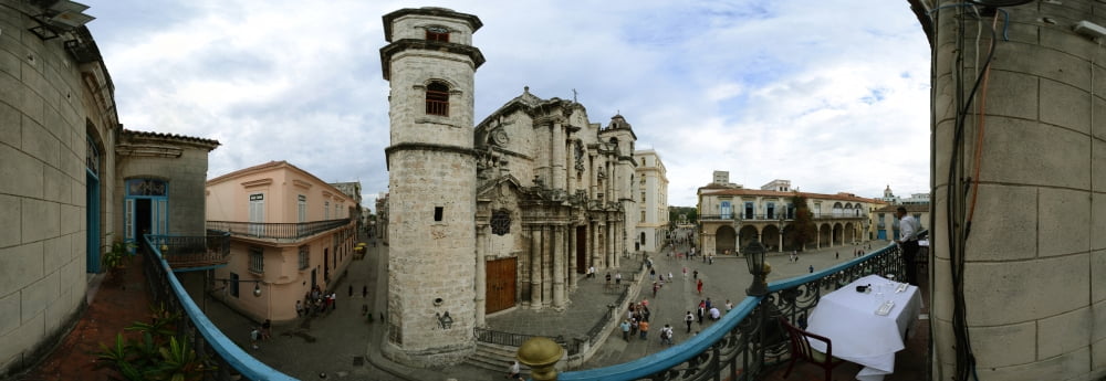 360 degree view of the Cathedral of Havana on Plaza De La Catedral Havana Cuba Canvas Art - Panoramic Images (36 x 12)