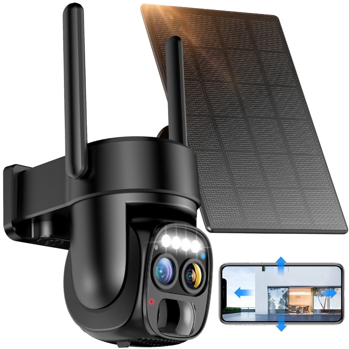 HAWKRAY TECH 360° Full-Color Night Vision Solar Panel Battery 2K FHD Outdoor Surveillance Camera with Two-Way Audio, IP66 Waterproof, 2.4GHz/5GHz Dual-Band WiFi & Motion Detection, Black, 1 Count