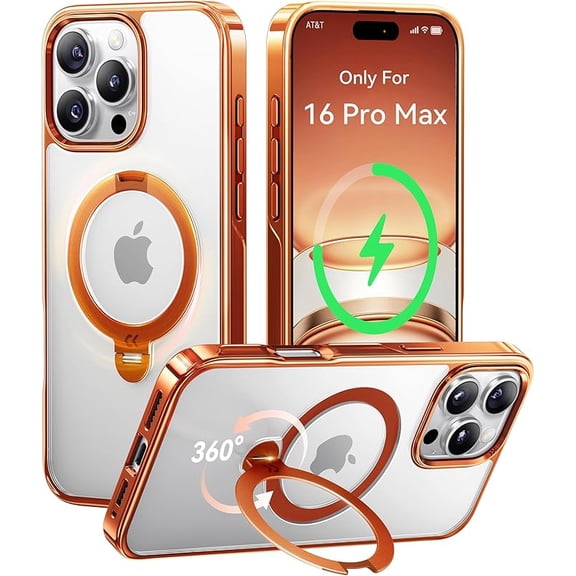 360° magnetic stand case, desert titanium, orange, for iPhone 16 Pro Max