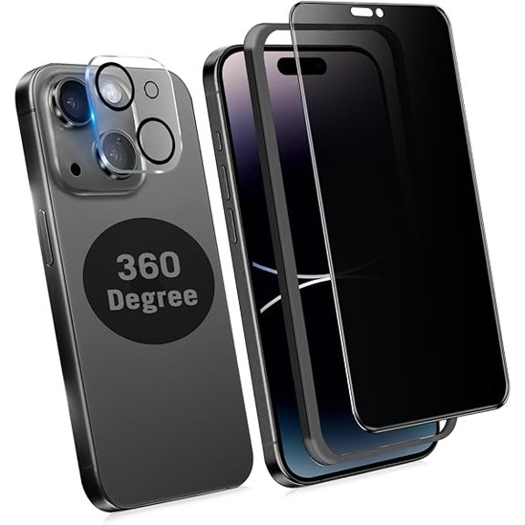 360 privacy screen Protector for iPhone 15 Pro Max, with Camera Lens Protector,iPhone 15 Pro Max screen protector 360 Degree privacy 9H+ Tempered Glass,4-way Privacy Filter Anti-spy Black Film