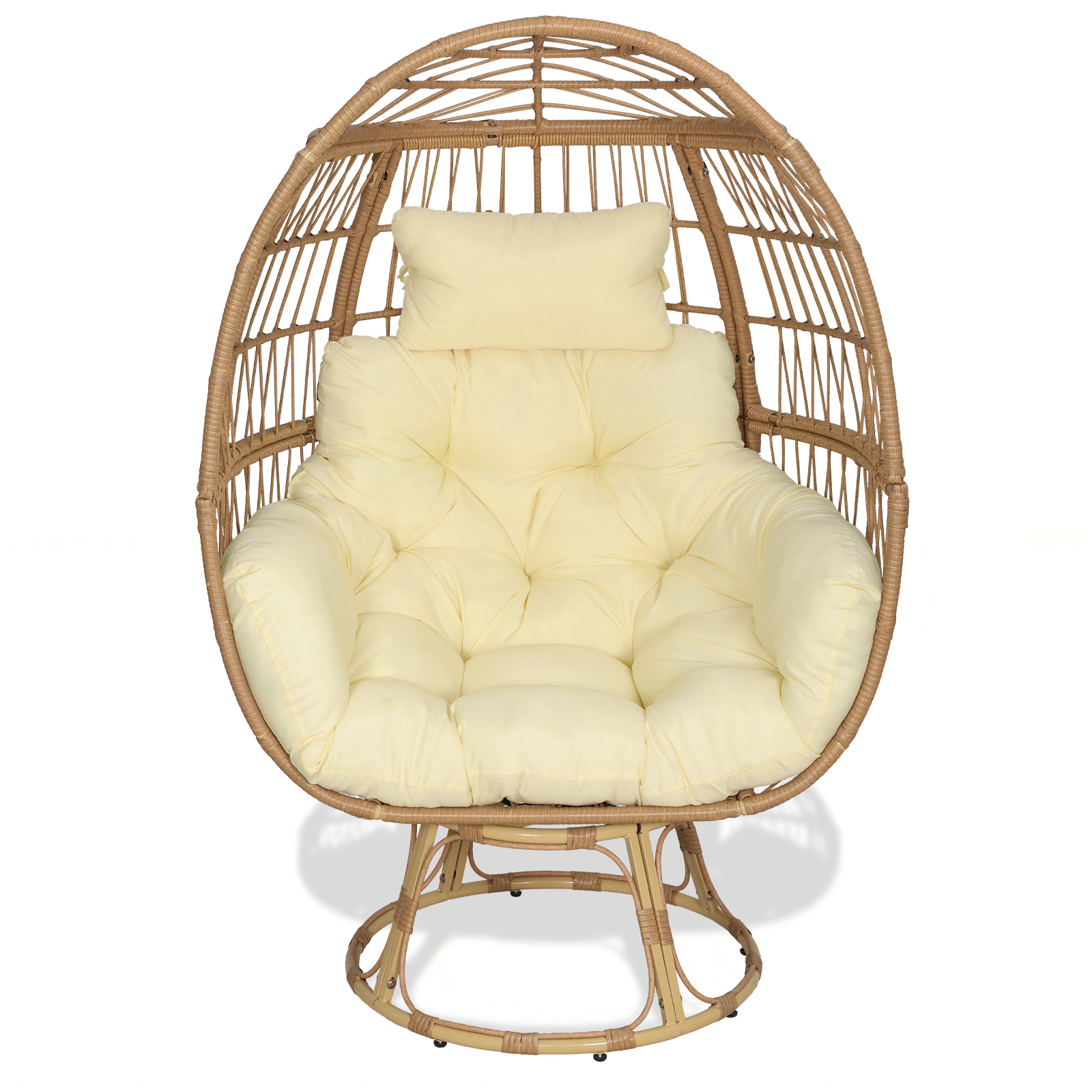 360° rotating rattan egg chair, luxurious integrated comfortable cushion, extra wide mouth design, suitable for indoor and outdoor use, terrace, porch, bedroom, swimming pool, etc.