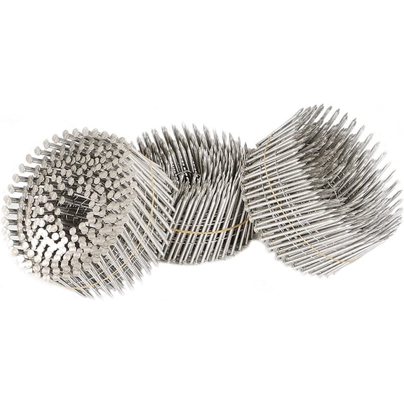 3600 Count Stainless Coil Siding Nails 15 Degree Coils 2-1/2 Inch, 0.09 Inch Ring Shank, Small Cap Coil Nail