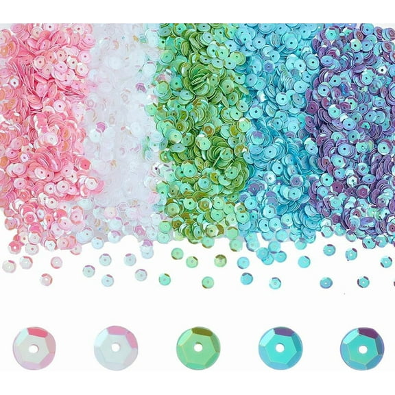 3600 Pcs 5 Colors Loose Sequins 6mm Applique Transparent Embellishment Paillettes Pendants Acrylic Sequin for Embroidery Applique Knitting Sewing Wedding Arts DIY Crafts