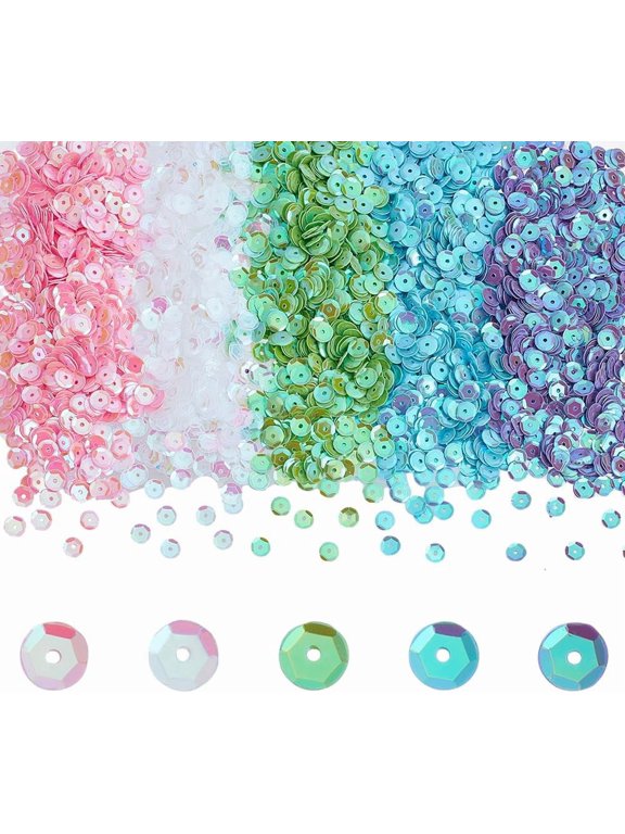 3600 Pcs 5 Colors Loose Sequins 6mm Applique Transparent Embellishment Paillettes Pendants Acrylic Sequin for Embroidery Applique Knitting Sewing Wedding Arts DIY Crafts for DIY Mixed Color