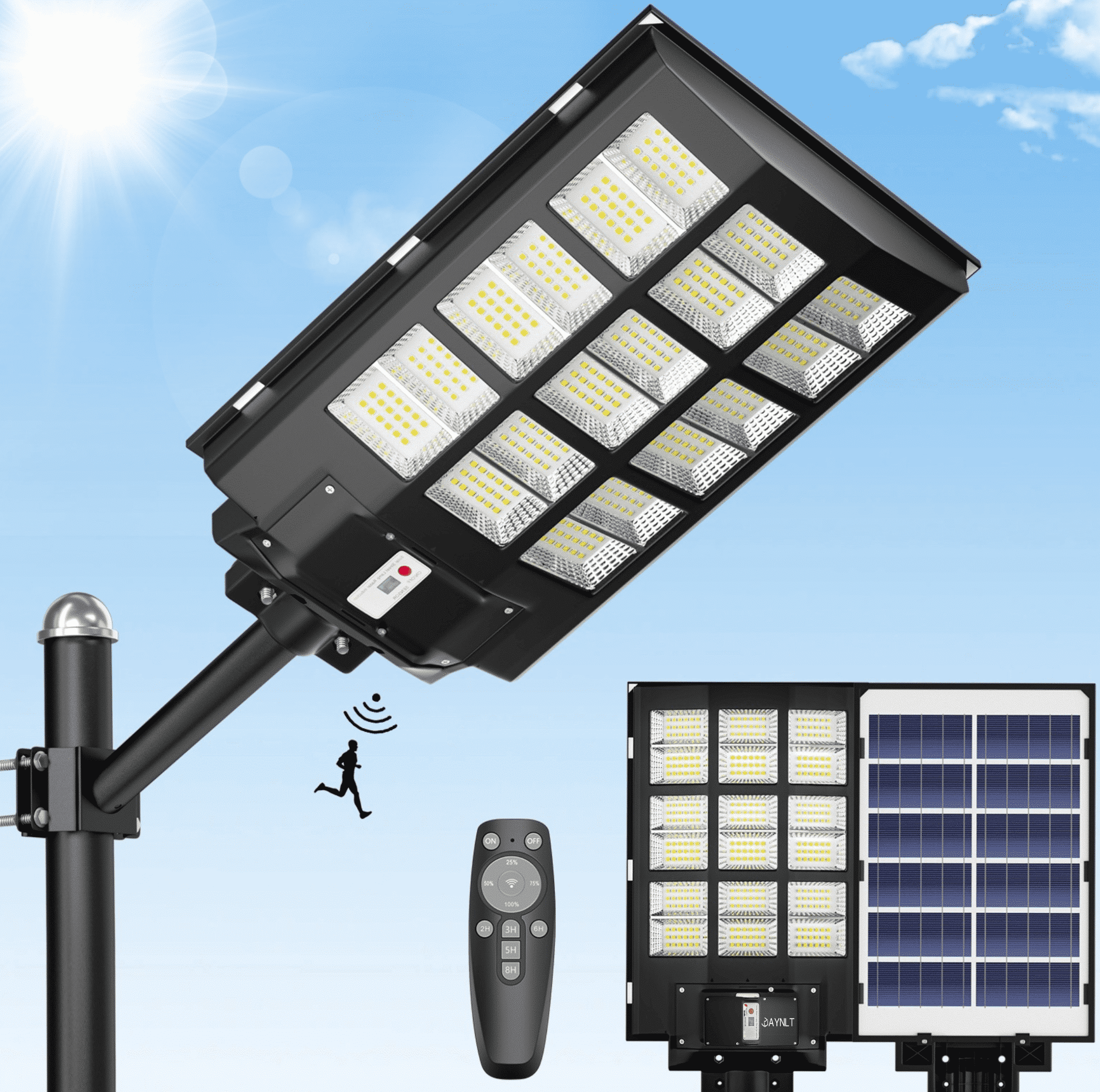 360000LM Solar Street Lights , 6500K Security Flood Motion Sensor Light for Basketball Court, Road, Garden,Commercial Parking