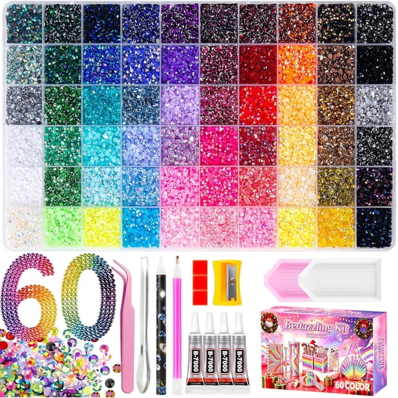 36000Pcs Bedazzling Kit, 60-Color Resin Rhinestones Bedazzler Kit for Nail Gems & Diamond Art