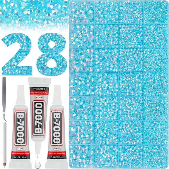 36000Pcs Turquoise AB Rhinestones for Bedazzling Bedazzled, Gems Stone Jewels Flatback Diamond Crystal Bedazzler Kit, Resin Gemstones 2-6MM Flat Back