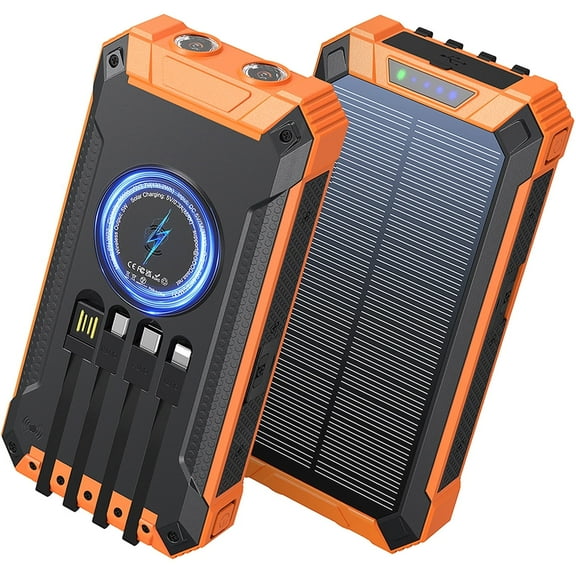 36000mAh Solar Power Bank 15W Fast Charging with Cables & Wireless Charger, Solar Charger Compatible for iPhone & Android Phone