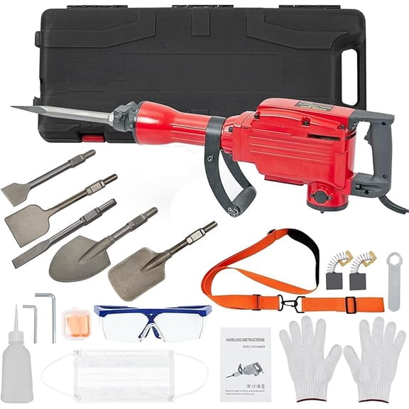 3600W Electric Jack Hammer Demolition Tool Kit, 2-piece set, Jack Hammer Concrete Breaker, Jack Hammer, Demolition Hammer, Includes 4 Bits, Heavy-Duty Concrete Breaker, 95A
