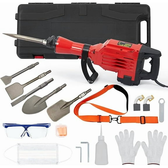 3600W Electric Jack Hammer Demolition Tool Kit, 6-piece set, Jack Hammer Concrete Breaker, Jack Hammer, Demolition Hammer, Includes 4 Bits, Heavy-Duty Concrete Breaker, 95A