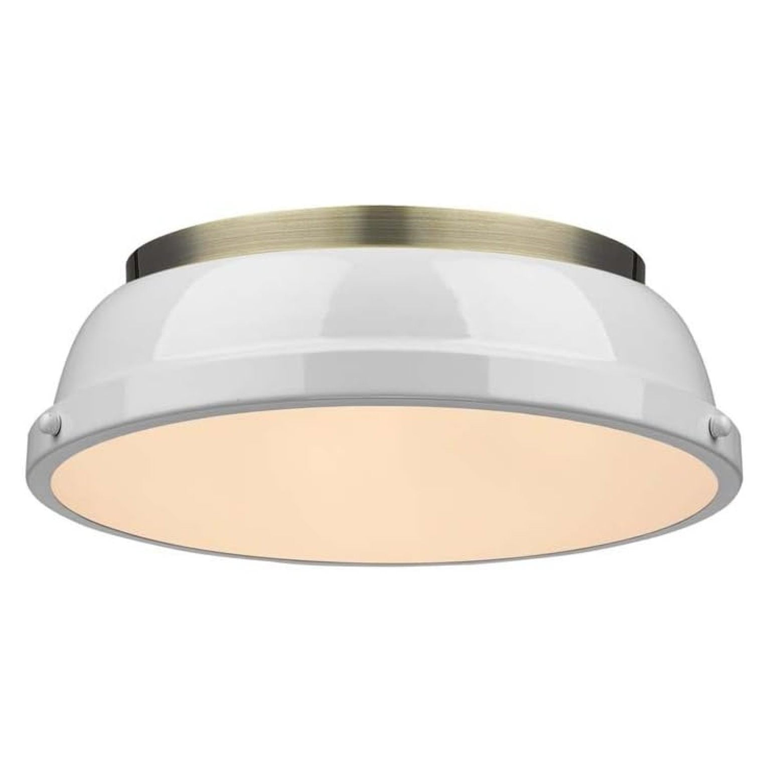 360214 ABWH Duncan Flush Mount, Aged Brass with White Shade