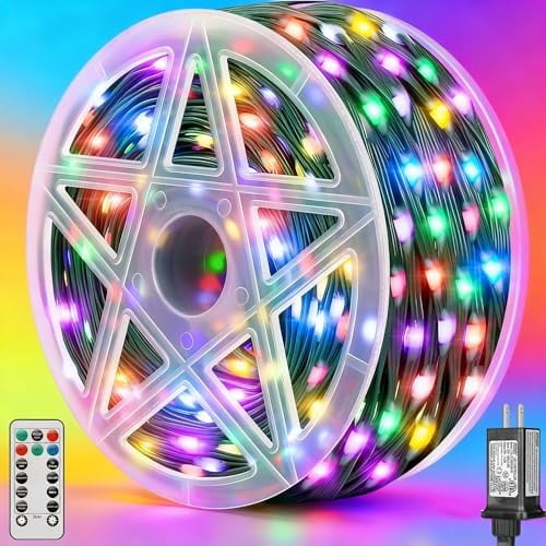 360FT 1100 LED String Lights with Remote, IP67 Waterproof Plug-in Christmas Tree Lights - 8 Modes & 3 Timers, Dimmable Outdoor String Light for House Yard Xmas Decorations (Multicolor)