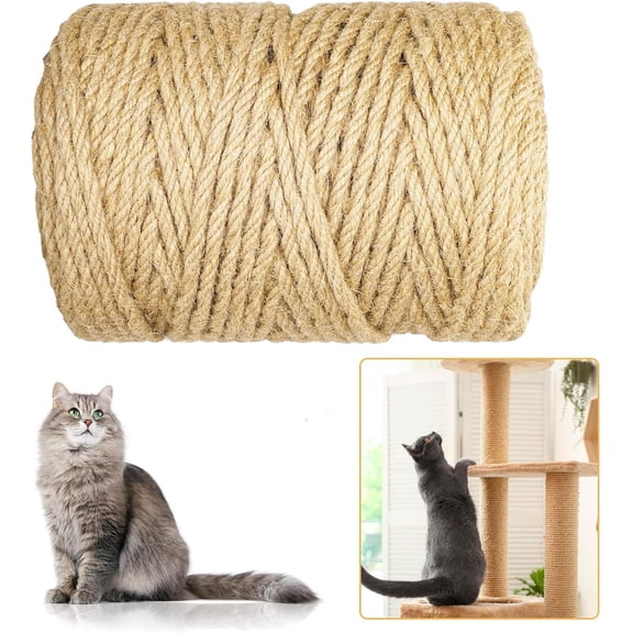 360FT/110M Natural Sisal Rope for Cat Scratching Posts, 6mm Thick Jute Hemp Cat Rope for Cat Tree Replacement, Cat Scratch Post Repair, DIY Projects, and Furniture Wrapping