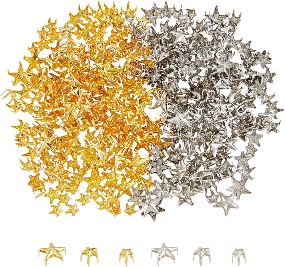 360PCS 2 Colors 3 Sizes Leather Rivets Star Rivets 5mm/7m/10mm Platinum ...