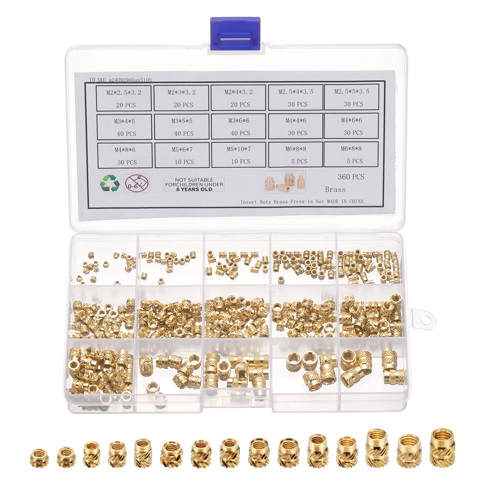 360Pack M2 M2.5 M3 M4 M5 M6 Metric Threaded Inserts Brass Heat Set ...