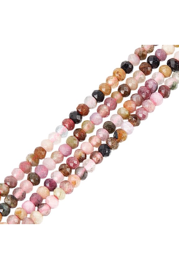 360Pcs 2 Strands Faceted Natural Tourmaline Beads 3mm Round Loose Gemstone Beads Mixed Color Beads Spacer Beads for Necklace Bracelets Jewelry Making Hole: 0.6-0.8mm