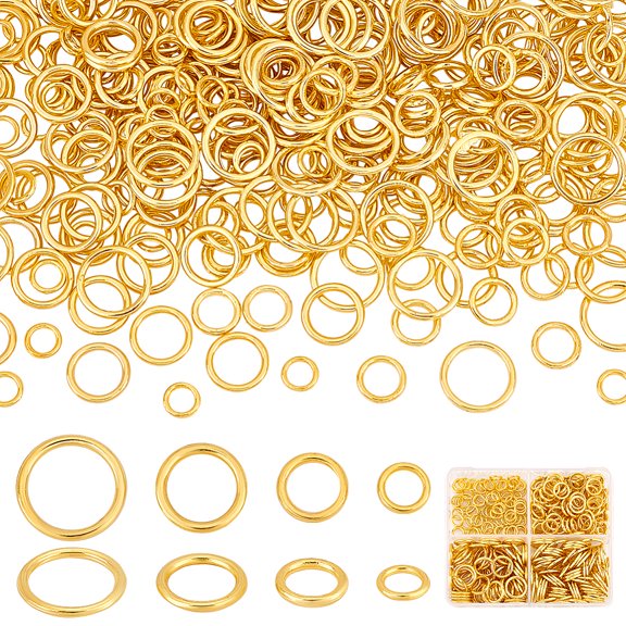 360Pcs 4 Styles Alloy Soldered Closed Jump Rings Round Golden 6~12x1~1.2mm 16~18 Gauge Inner Diameter: 3.8~9.3mm 360pcs/box