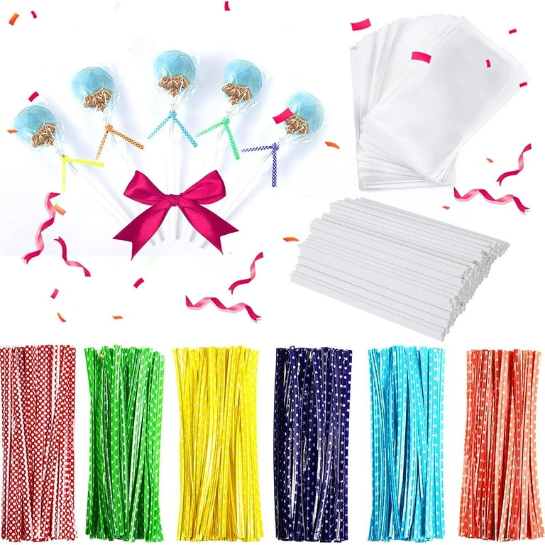 360pcs 6inch Lollipop Sticks, Cake Pops Sticks, Cake Pop Bags and Wrappers Chocolates and Cookies Set Including 120 Parcel Bags, 120 Papery Treat