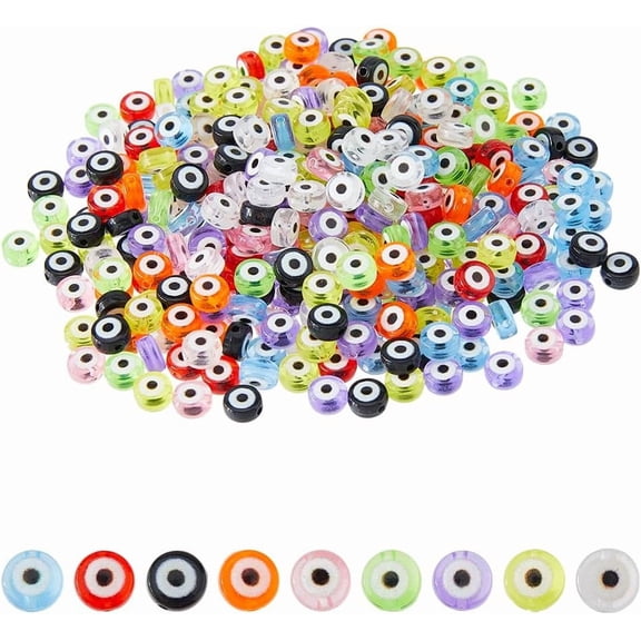 360Pcs 9 Colors Evil Eye Beads 7x4mm Flat Round Acrylic Bead Small Turkish Beads Lucky Eye Bead