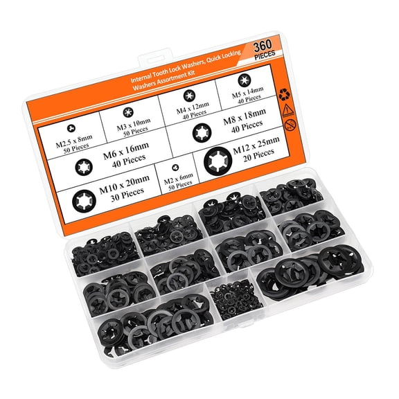 360Pcs 9 Sizes Internal Tooth Washers Quick Speed Locking Washers Push on Locking Washer Easy to Install