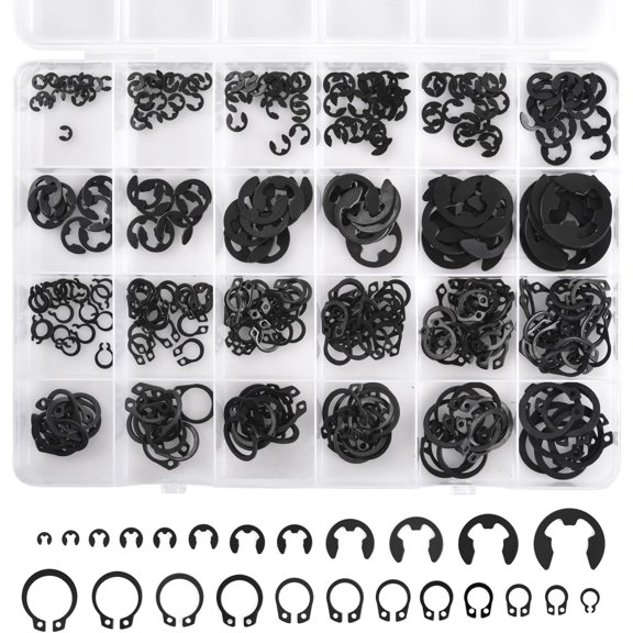 360Pcs Carbon Steel E-Clips & Snap Rings Assortment Kit (2.0mm-12mm) - Includes External Retaining Rings, C-Clips, Circlips for 5mm-16mm-24 Sizes Industrial Fastener Set