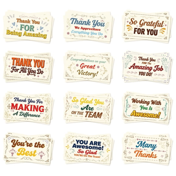 360Pcs Employee Appreciation Kudo Cards 12 Style Motivational Encouragement Card Funny Blank Back Thank You Card 3.52 Inch Colorful