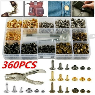 EuTengHao 484Pcs Leather Rivets Double Cap Rivet Tubular Metal Studs 3 Sizes with Punch Pliers and 3pcs Setting Tool Kit for Leather Craft Repairs