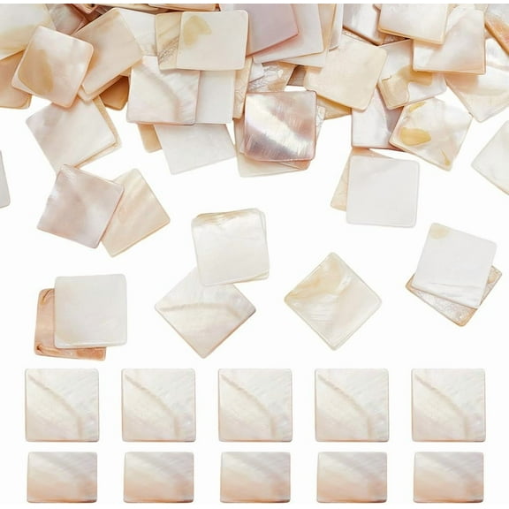360Pcs Natural Shell Mosaic Tiles 19.5~20x19.5x2mm Floral White Shell Square Cabochons Mosaic Mother of Pearl Pieces Bulk Shell Mosaic Tiles for DIY Mosaic Art Crafts Home Decorations