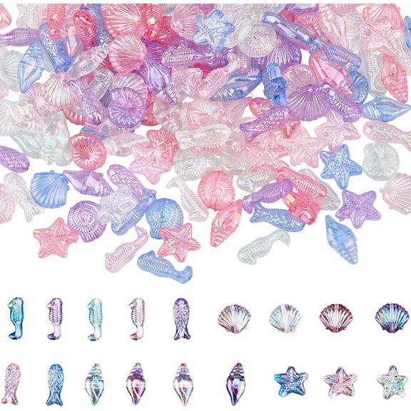 360Pcs Sea Animal Bead Acrylic Shell Beads Bulk Plastic Ocean Summer Beach Marine Life Snail Fish Conch Jellyfish Seashell Beads for Jewelry Making Bracelets Earrings Necklaces DIY Crafts