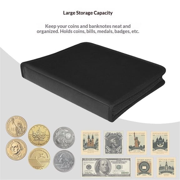 360Pockets Coin Currency Collection Book Holder for Collectors, Collection Album and 60 Sleeves Paper Money Banknote Binder, Coin Currency Collection Supplies, Black