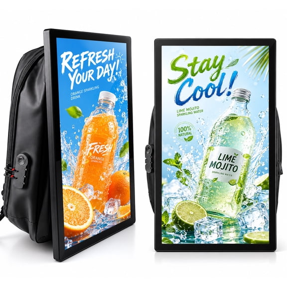 360SPB 21.5" LCD Advertising Backpack, 1000 Nits High Brightness Touch Screen Digital Signage Display, Portable Walking Billboard with USB, App & CMS Control for Mobile Advertising
