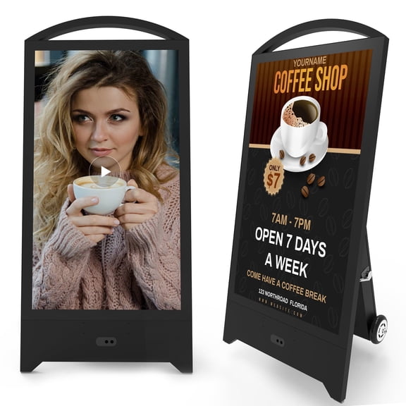 360SPB 43" Outdoor Digital Signage, Portable IP65 Waterproof Digital Signage Display with 2000nits High Brightness, Advertising Display with CMS and 1200Wh Battery, Split Screen, Android