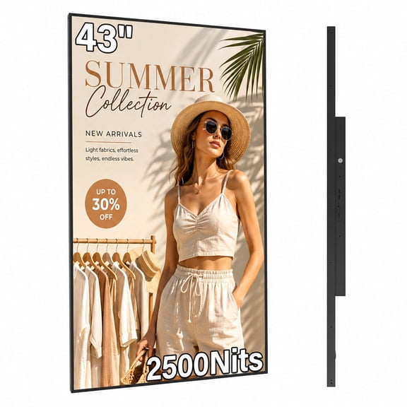 360SPB 55" Wall Mount Digital Signage, 2500 Nits High Brightness LCD Display, Ultra-Narrow Bezel, Android CMS, USB Plug-and-Play, Built-in Speakers, for Shopping Malls, Supermarkets & Restaurants