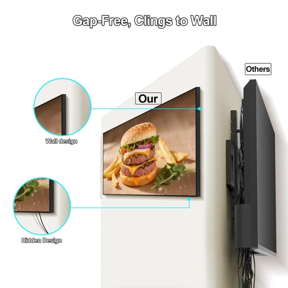 360SPB 49" Digital Signage Display, 2500 Nits High Brightness LCD Advertising Screen, Wall Mount, Ultra-Narrow Bezel, Android CMS, USB Plug-and-Play, 24/7 Operation, for Retail Stores, Restaurants
