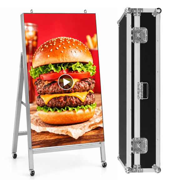 360SPB 49" P1.86 GOB LED Digital Signage Display, Portable Commercial Advertising Screen with Rolling Stand, Android Smart System