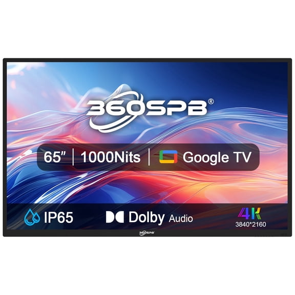 360SPB 55" 4K Outdoor Google TV, 1000 Nits High Brightness Smart Outdoor Television, IP65 Waterproof Weatherproof Design, Voice Remote, Dolby Audio, Ideal for Patio, Backyard & Partial Sun