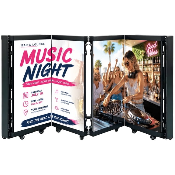 360SPB 6-Fold LED DJ Booth, Portable Foldable LED DJ Booth Facade with Wheels, Wireless App Control, Fast Content Management, for Weddings, Nightclubs, Parties & Events