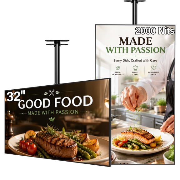 360SPB DISPLAY 2K Commercial Display, 1cm Frameless Digital Signage,2000 nits USB Plug-and-Play & Cloud CMS, Timer & Split-Screen, Android, HDMI/USB/WiFi, Retail Restaurant Hotel Gym