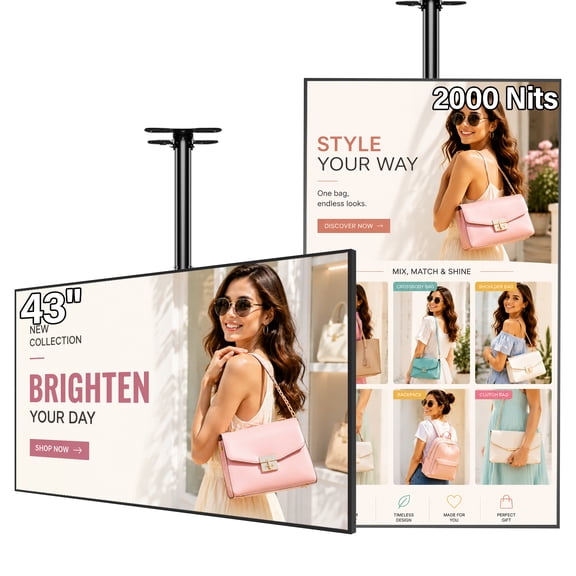 360SPB DISPLAY 43Inch 4K Commercial Display, 1cm Frameless Digital Signage,2000 nits USB Plug-and-Play & Cloud CMS, Timer & Split-Screen, Android, HDMI/USB/WiFi, Retail Restaurant Hotel Gym