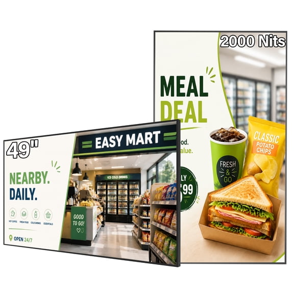 360SPB DISPLAY 49Inch 4K Commercial Display, 1cm Frameless Digital Signage,2000 nits USB Plug-and-Play & Cloud CMS, Timer & Split-Screen, Android, HDMI/USB/WiFi, Retail Restaurant Hotel Gym