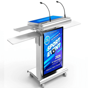 360SPB Electronic Smart Podium, 32" LCD Display, 23.6" Multi-Touch Control Panel, Height Adjustable Digital Lectern, HDMI Compatible, Dual Wired Microphones for Conference & Classroom