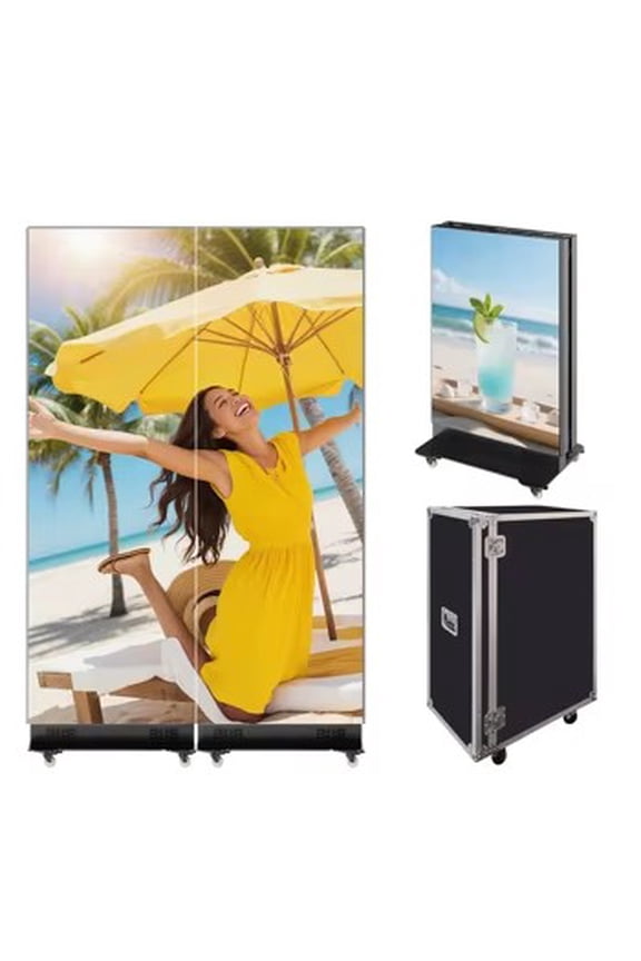 LED Digital Signage Display with Flight Case, P1.86 Spliceable LED Poster Screen with Publishing System, Foldable Advertising Display Kiosk for Events and Rentals, WiFi/USB/HDMI (2 Panel)