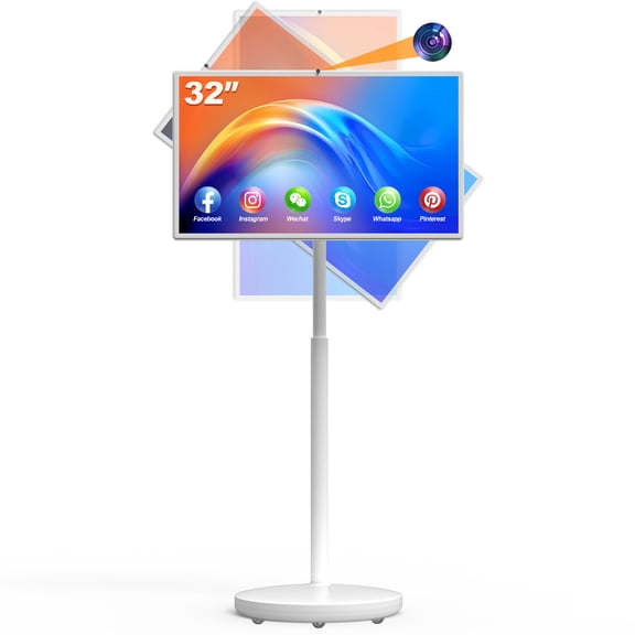 360SPB S4 32" Portable Smart TV on Wheels, Touch Screen With Built-in Camera, Android OS, Battery Powered for Home & Office