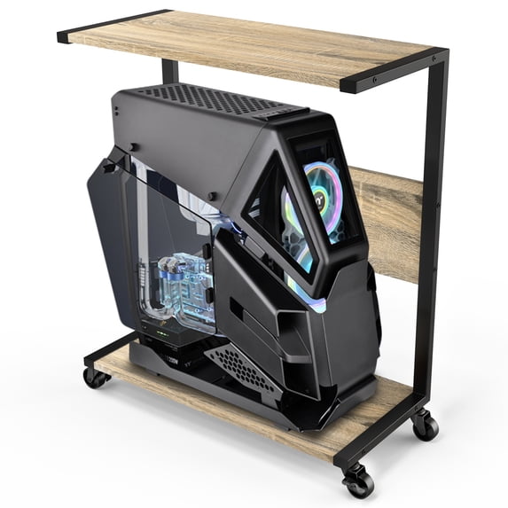 360Tronix Computer Tower Stand, CPU Stand with Wheels, Oak