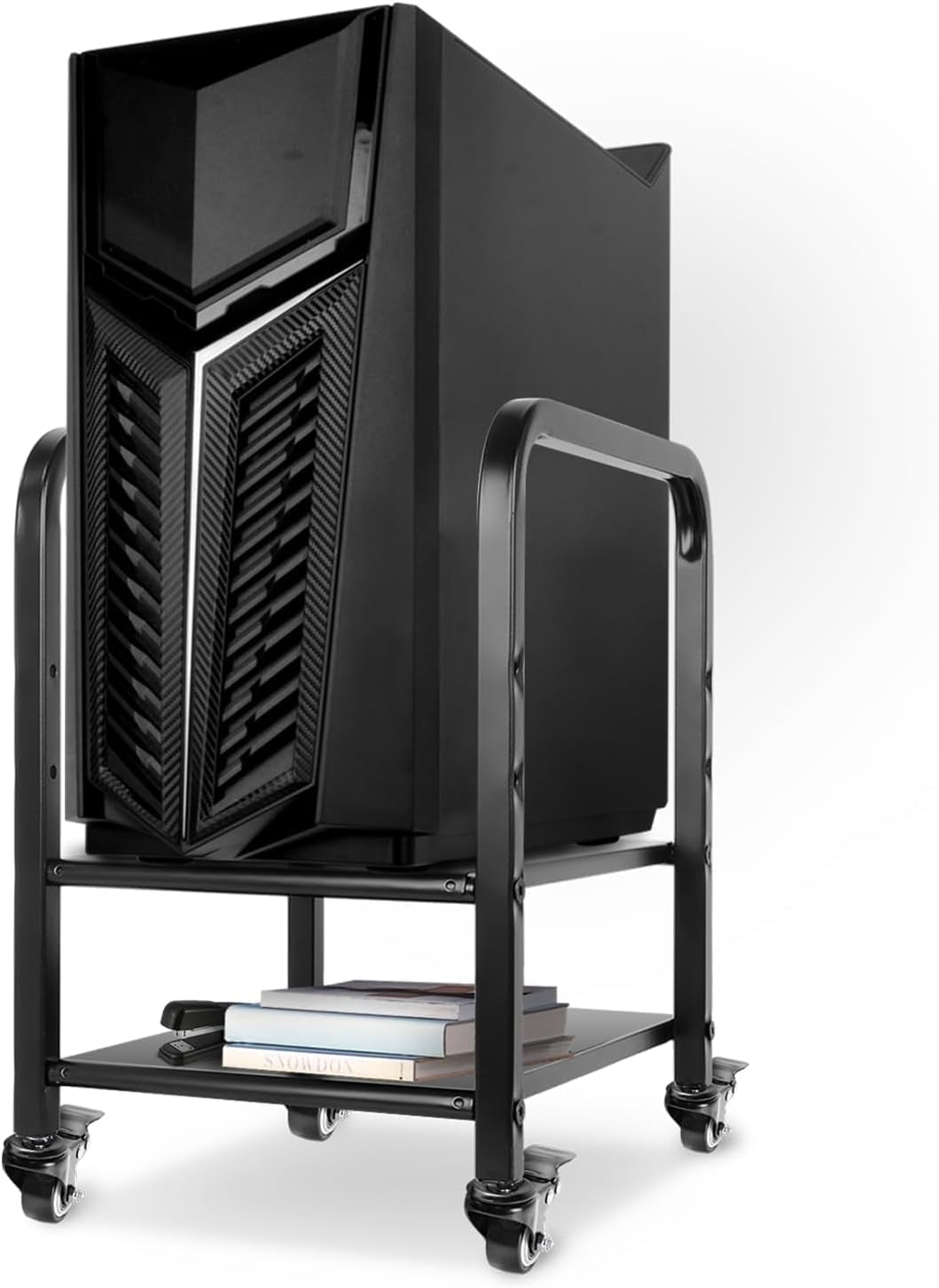 360Tronix Height Adjustable Computer Tower Stand, Metal Rolling Cart on Wheels for ATX Case Printer, Black Square Tube