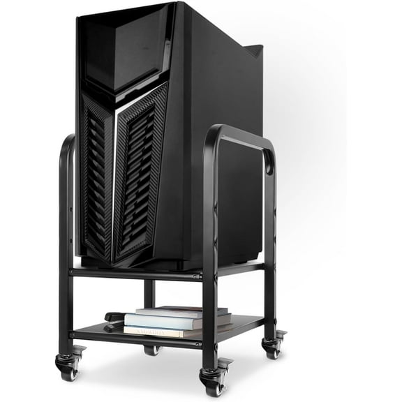 360Tronix Height Adjustable Computer Tower Stand, Metal Rolling Cart on Wheels for ATX Case Printer, Black Square Tube
